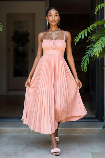 Coucher de soleil plissé une ligne spaghetti bretelles robe de demoiselle d’honneur